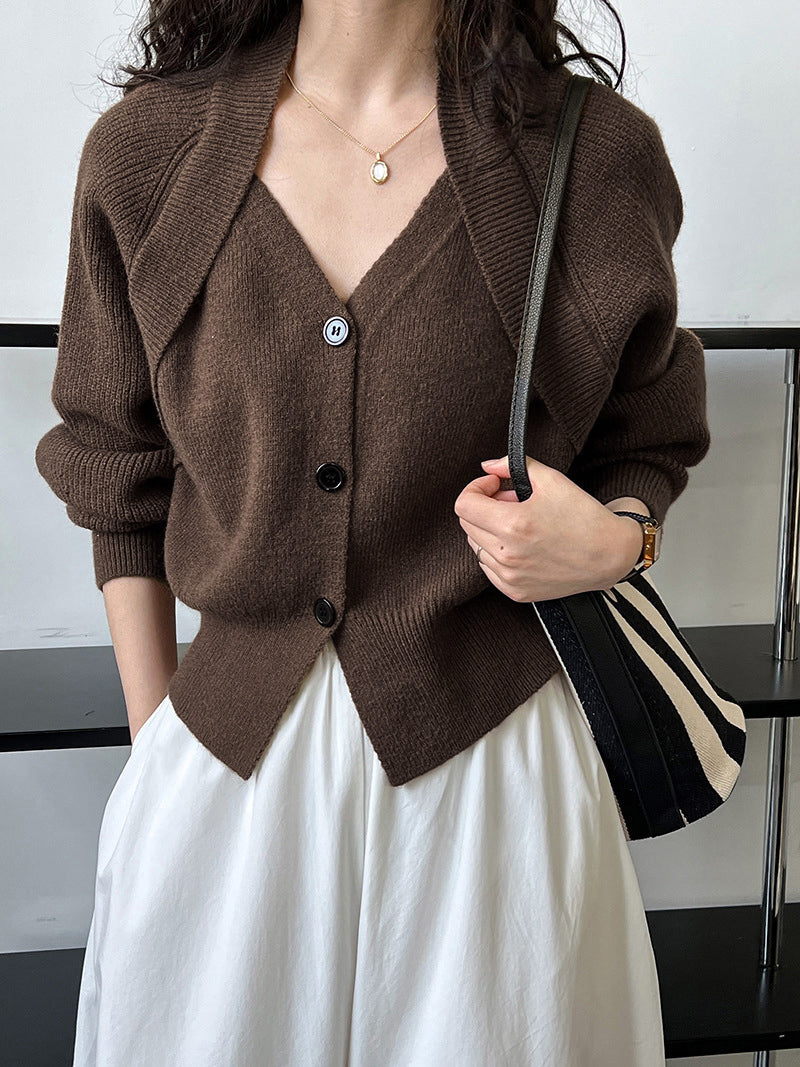 Patchwork V-Ausschnitt Knopf Pullover