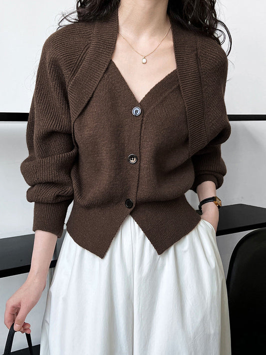Patchwork V-Ausschnitt Knopf Pullover