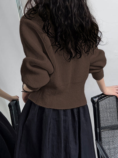 Patchwork V-Ausschnitt Knopf Pullover