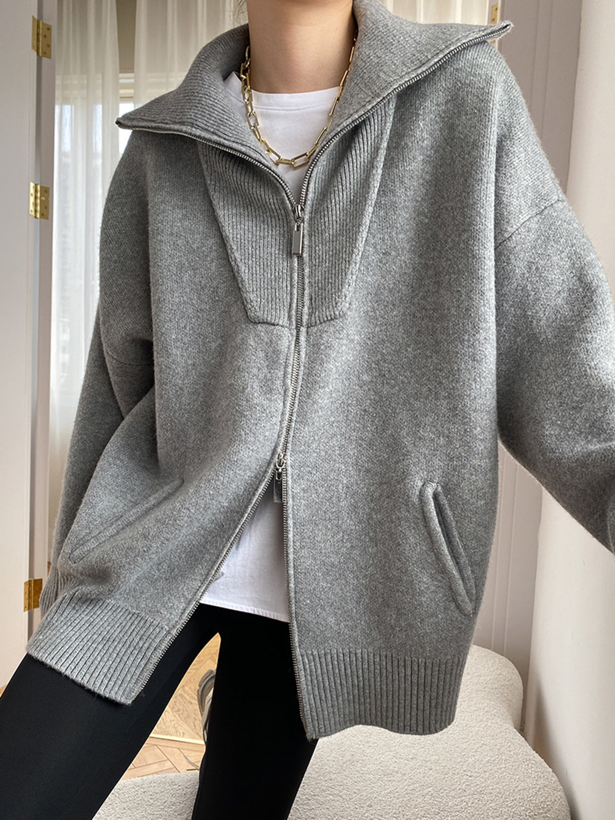 Übergroßer Offener Kragen Cardigan