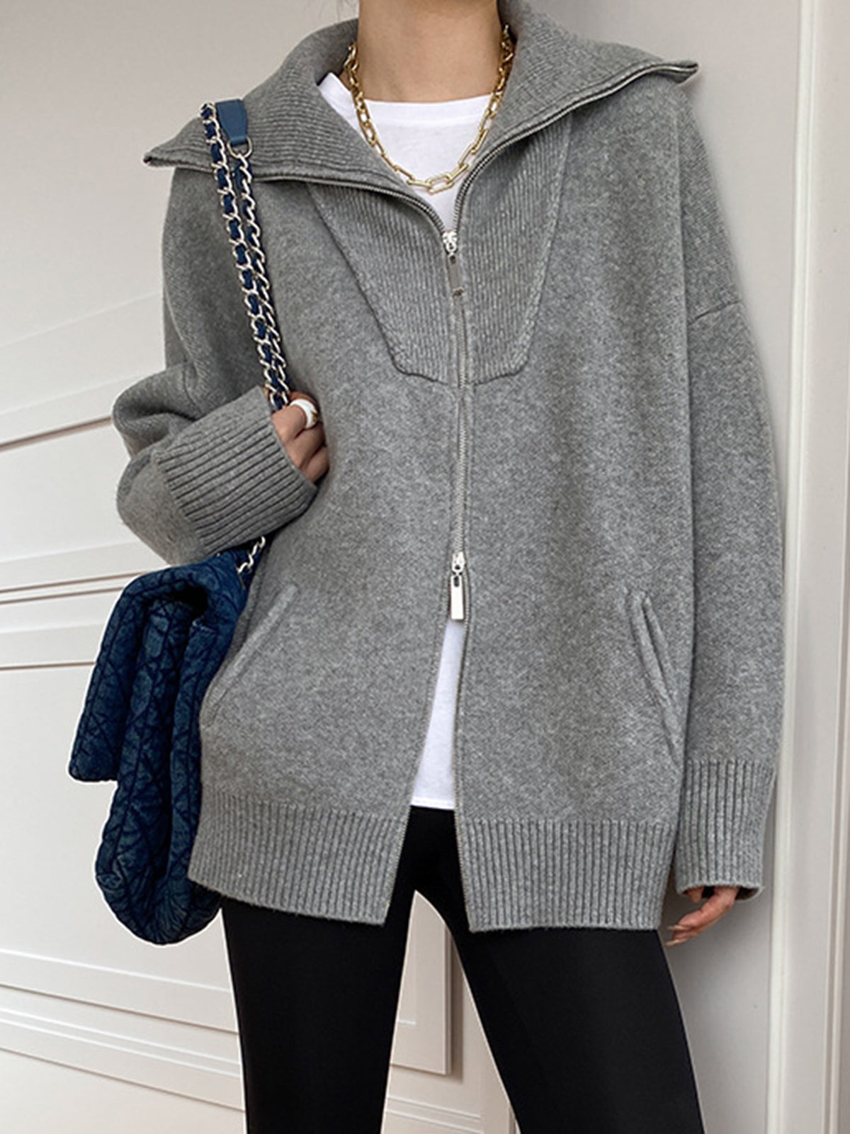 Übergroßer Offener Kragen Cardigan