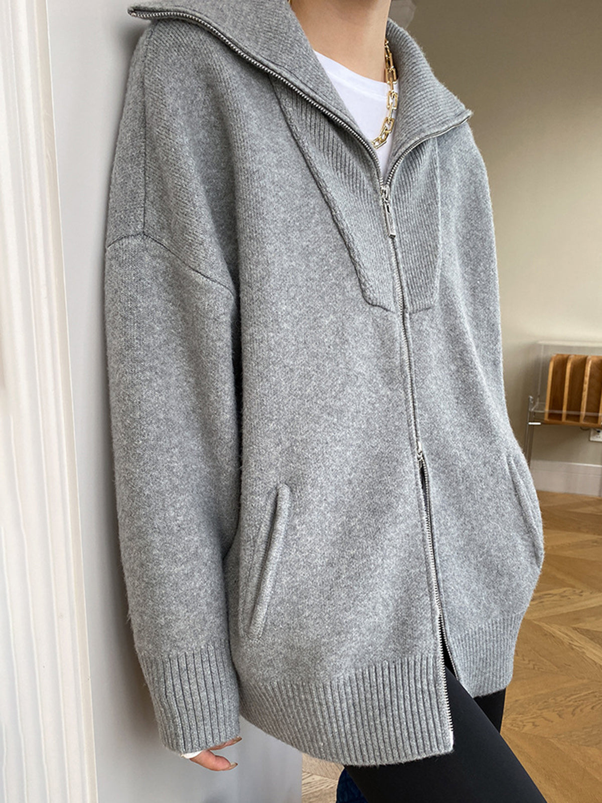 Übergroßer Offener Kragen Cardigan