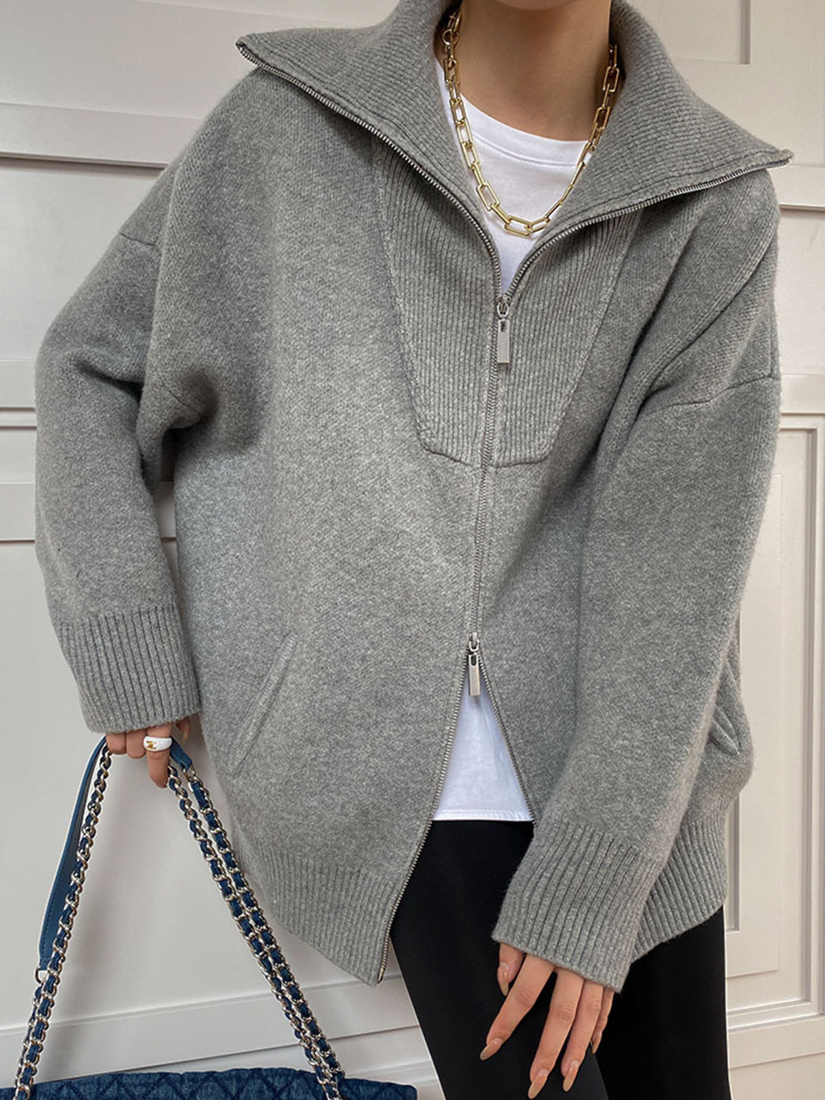 Übergroßer Offener Kragen Cardigan