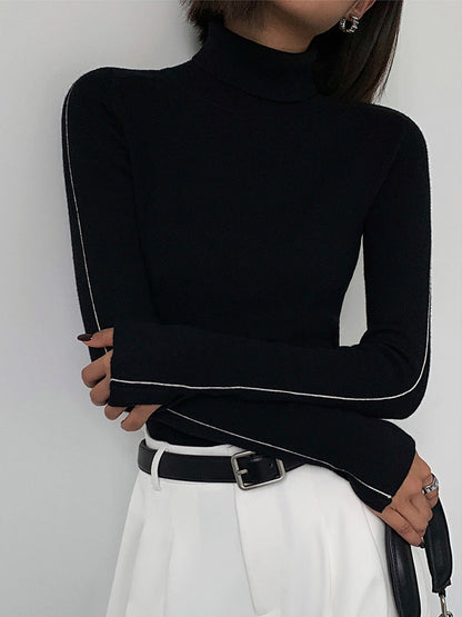 Kontrast-Piping-Turtleneck-Pullover