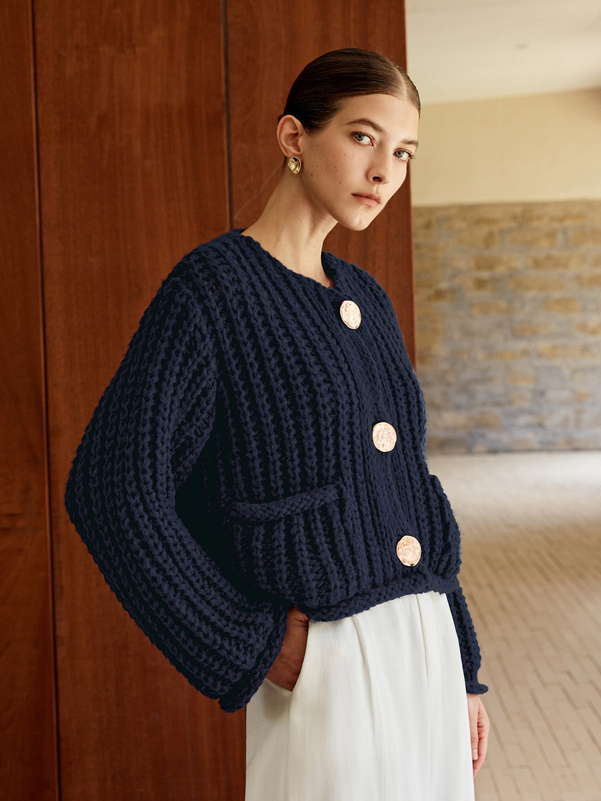 Einfarbiger Knitted Cardigan