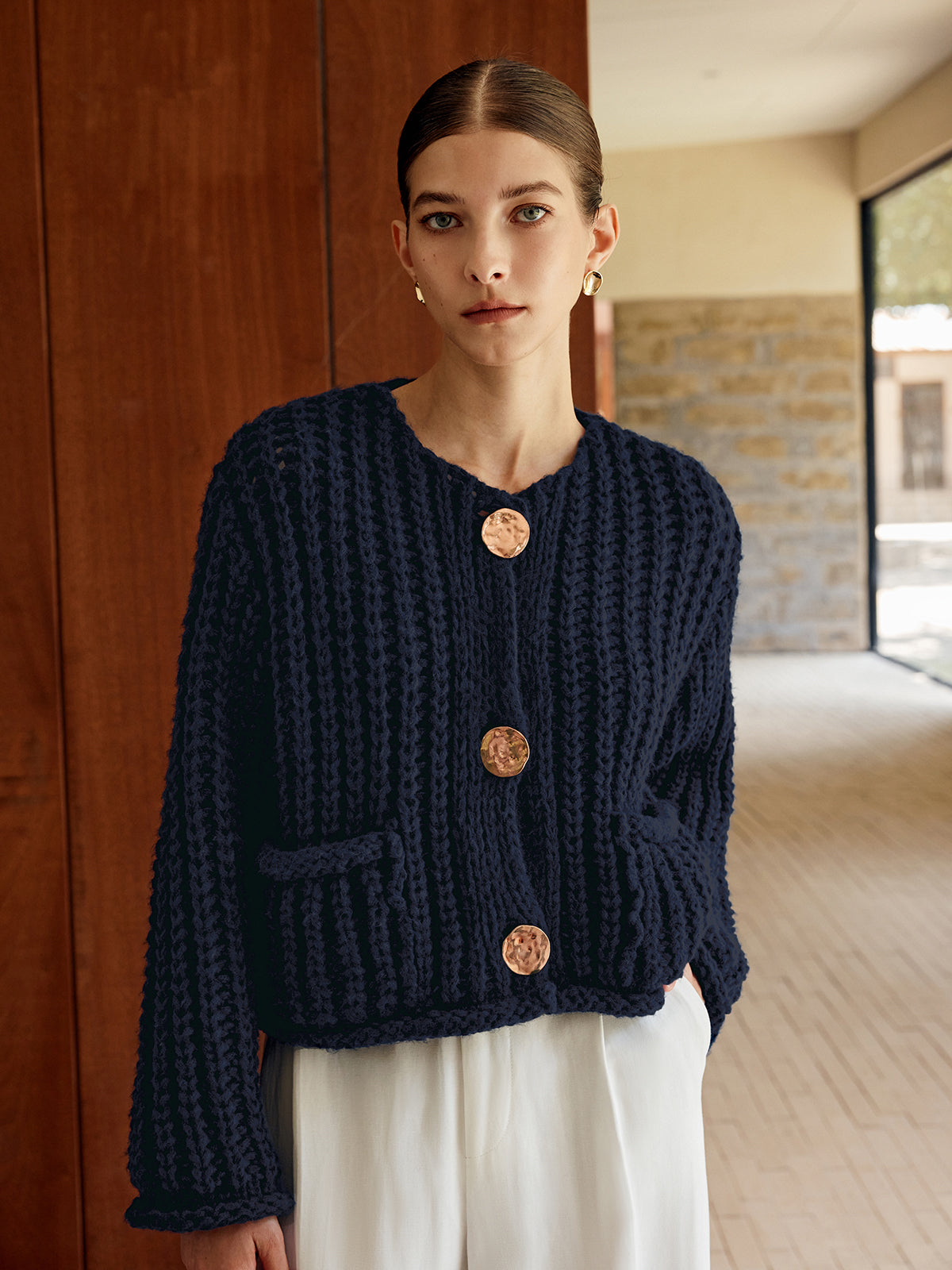 Einfarbiger Knitted Cardigan