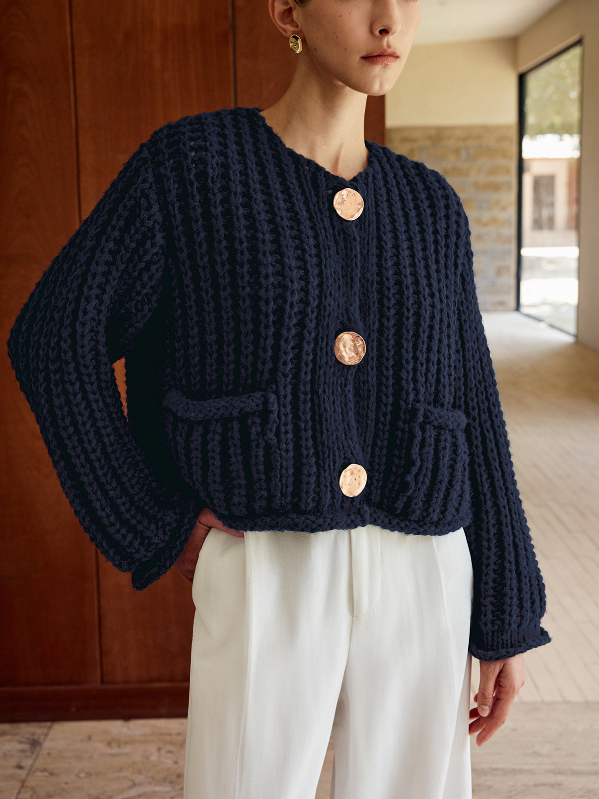 Einfarbiger Knitted Cardigan