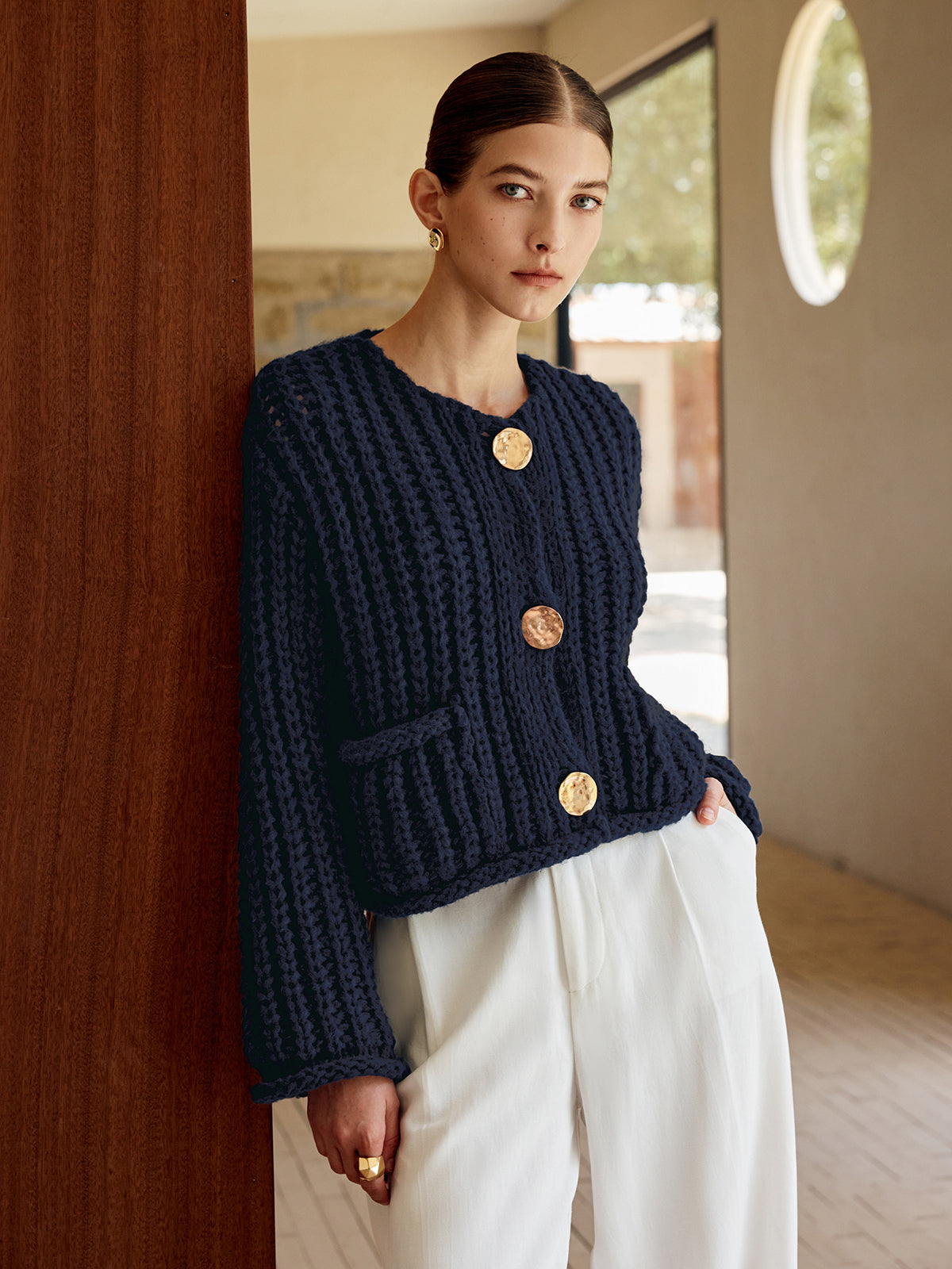 Einfarbiger Knitted Cardigan