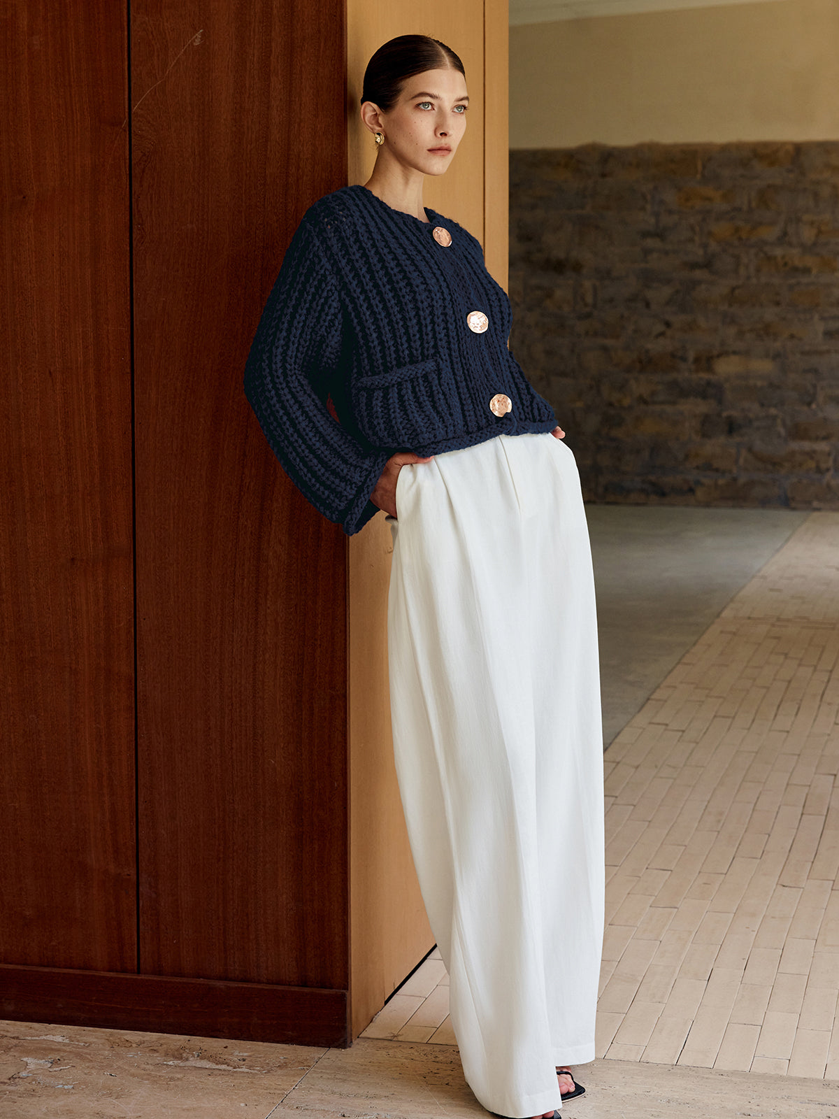 Einfarbiger Knitted Cardigan