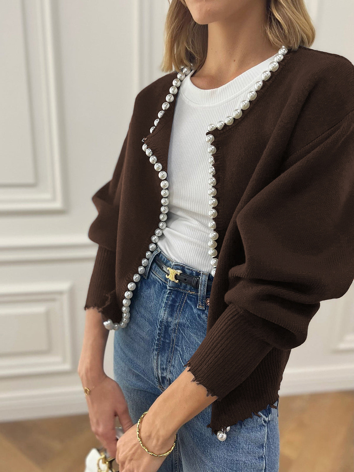 Cardigan mit Perlenbesatz