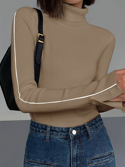 Kontrast-Piping-Turtleneck-Pullover