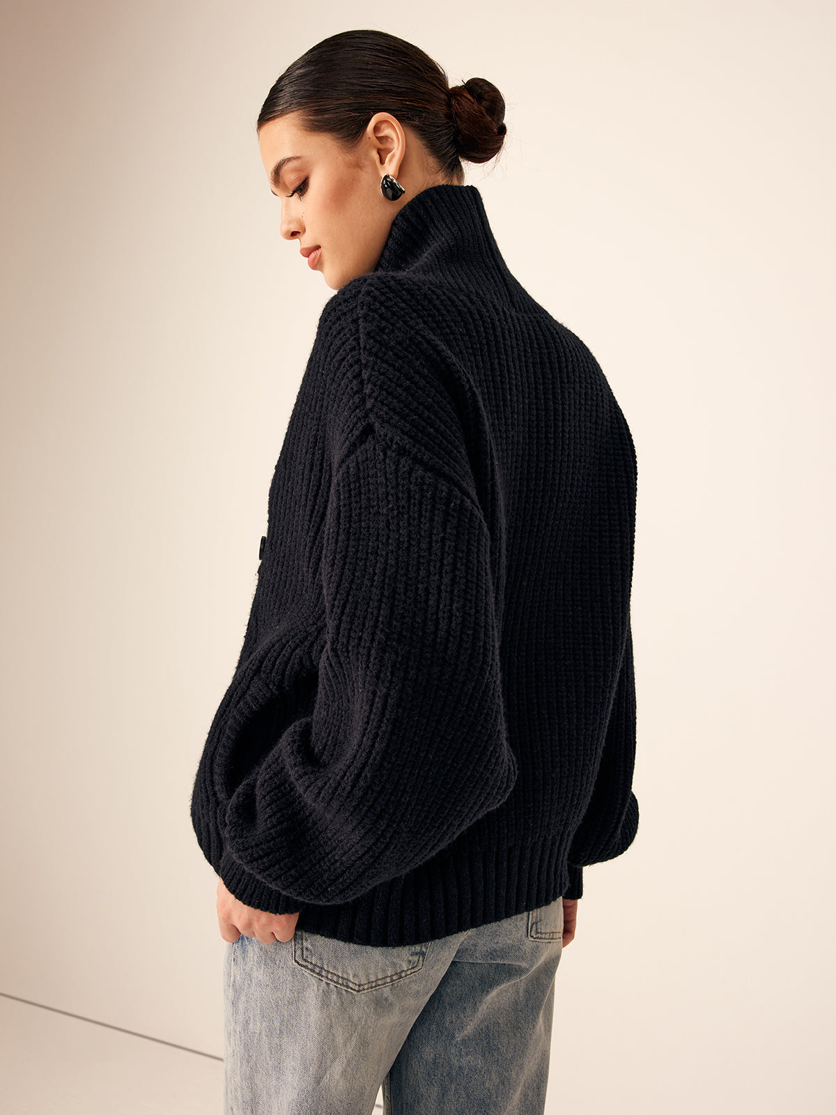 Rippstrick Revers Knopf Strickjacke