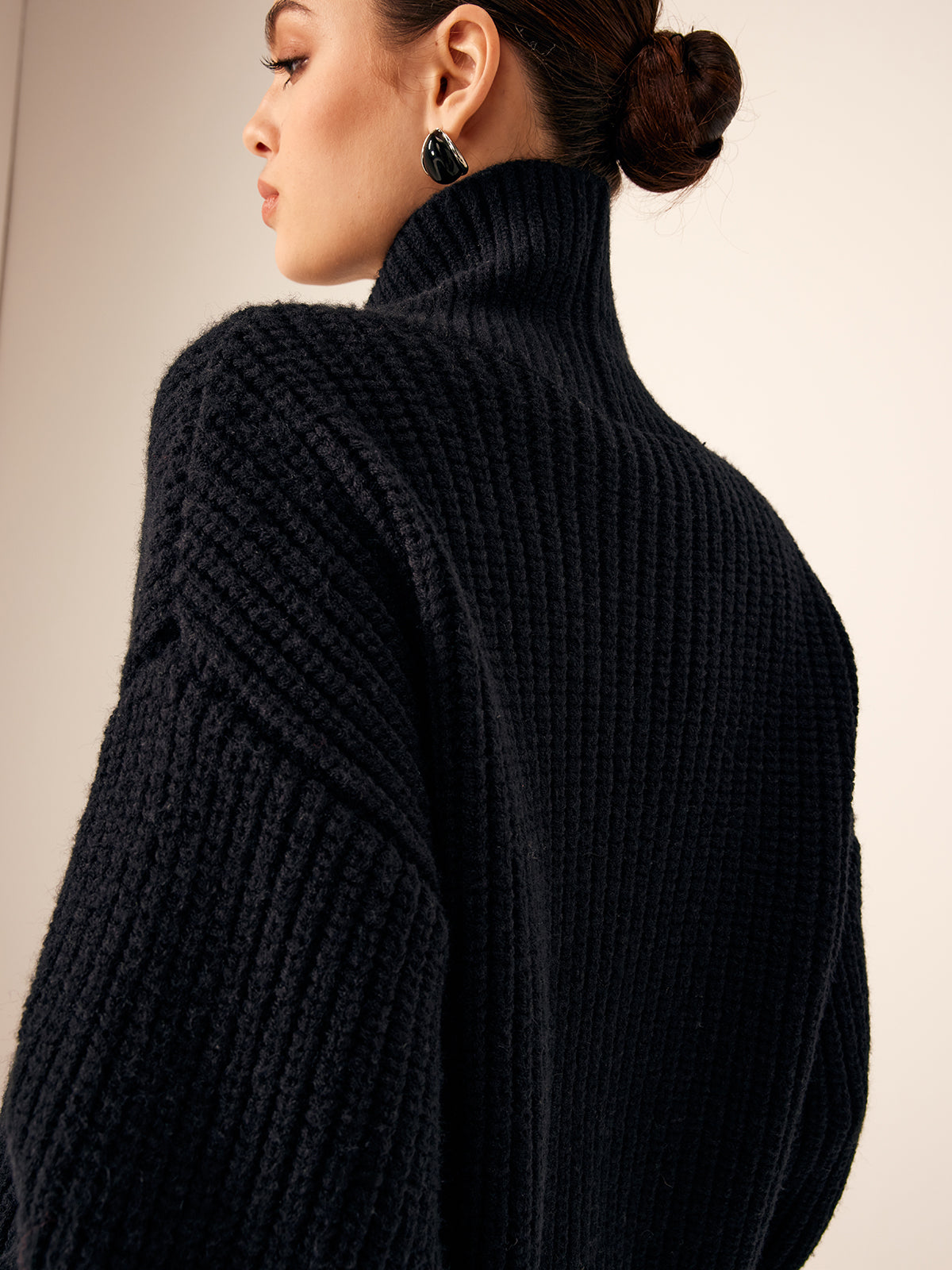 Rippstrick Revers Knopf Strickjacke