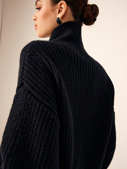 Rippstrick Revers Knopf Strickjacke