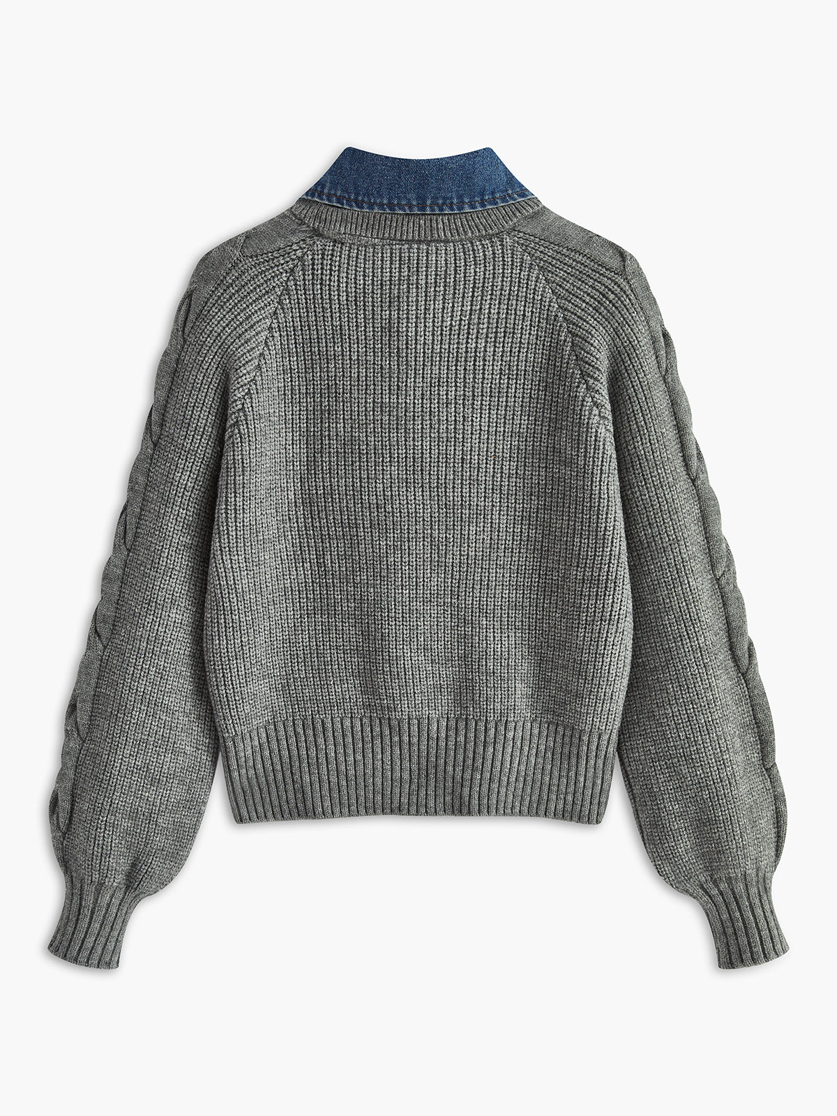 Denim-Panel-Rippkragenpullover
