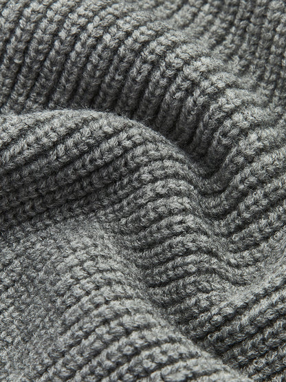 Denim-Panel-Rippkragenpullover