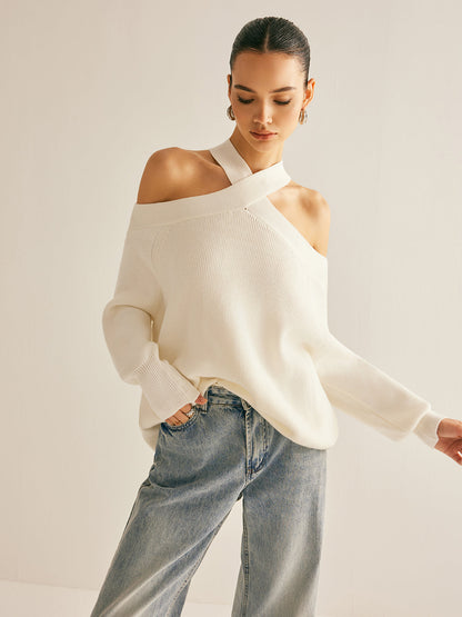 Kreuzkragen Cold-Shoulder Pullover