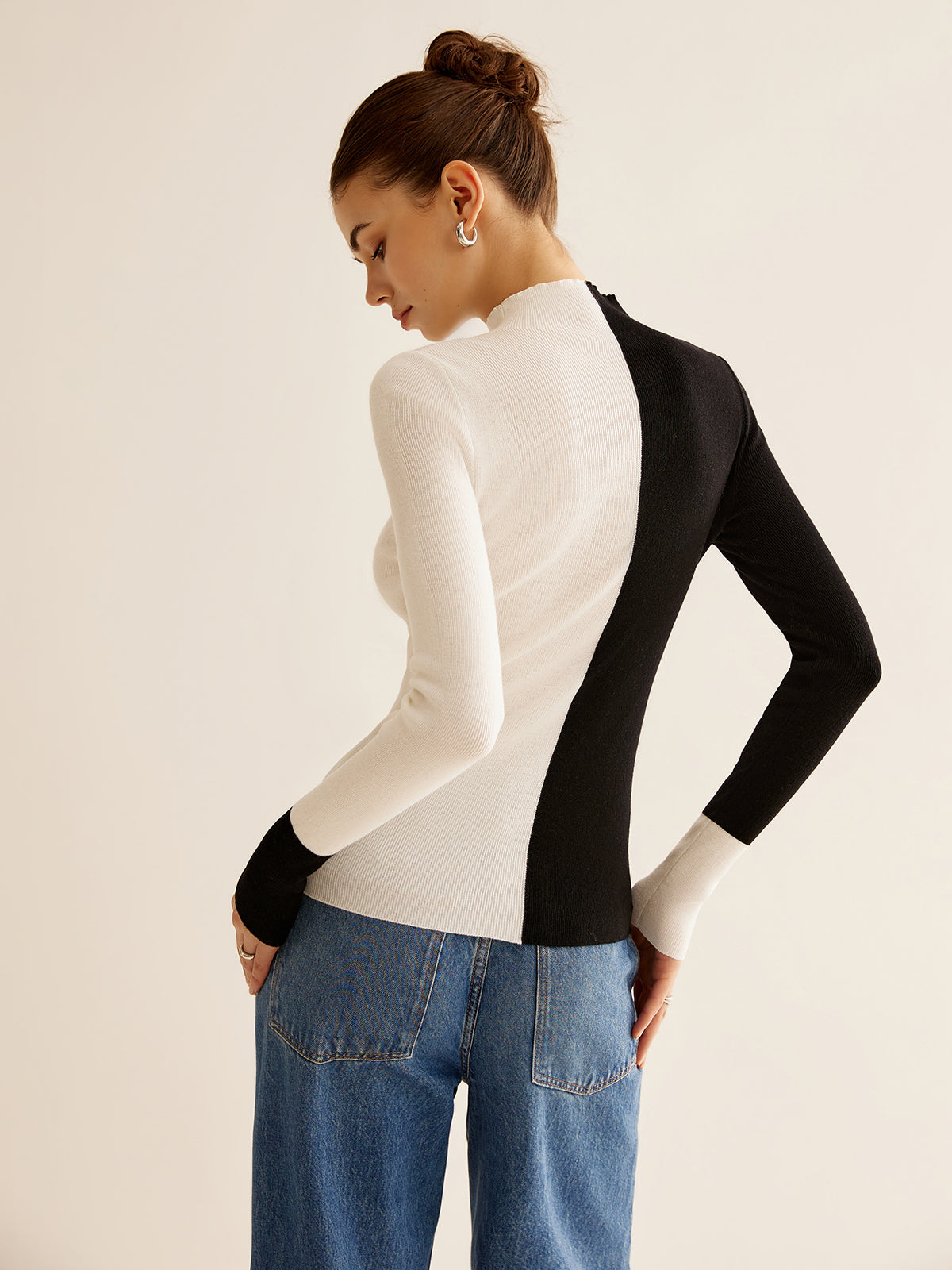 Wollmischung Zweifarbiger Skinny Stricktop