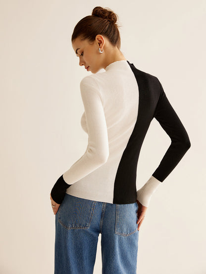 Wollmischung Zweifarbiger Skinny Stricktop