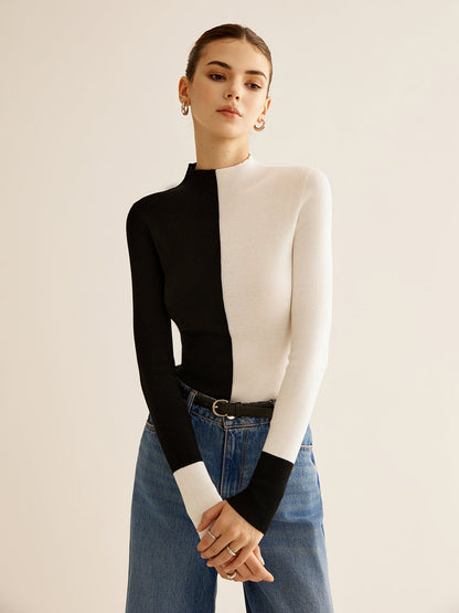 Wollmischung Zweifarbiger Skinny Stricktop