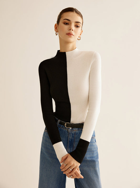 Wollmischung Zweifarbiger Skinny Stricktop