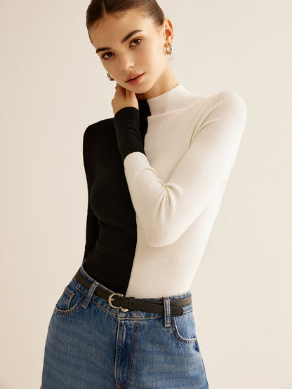 Wollmischung Zweifarbiger Skinny Stricktop