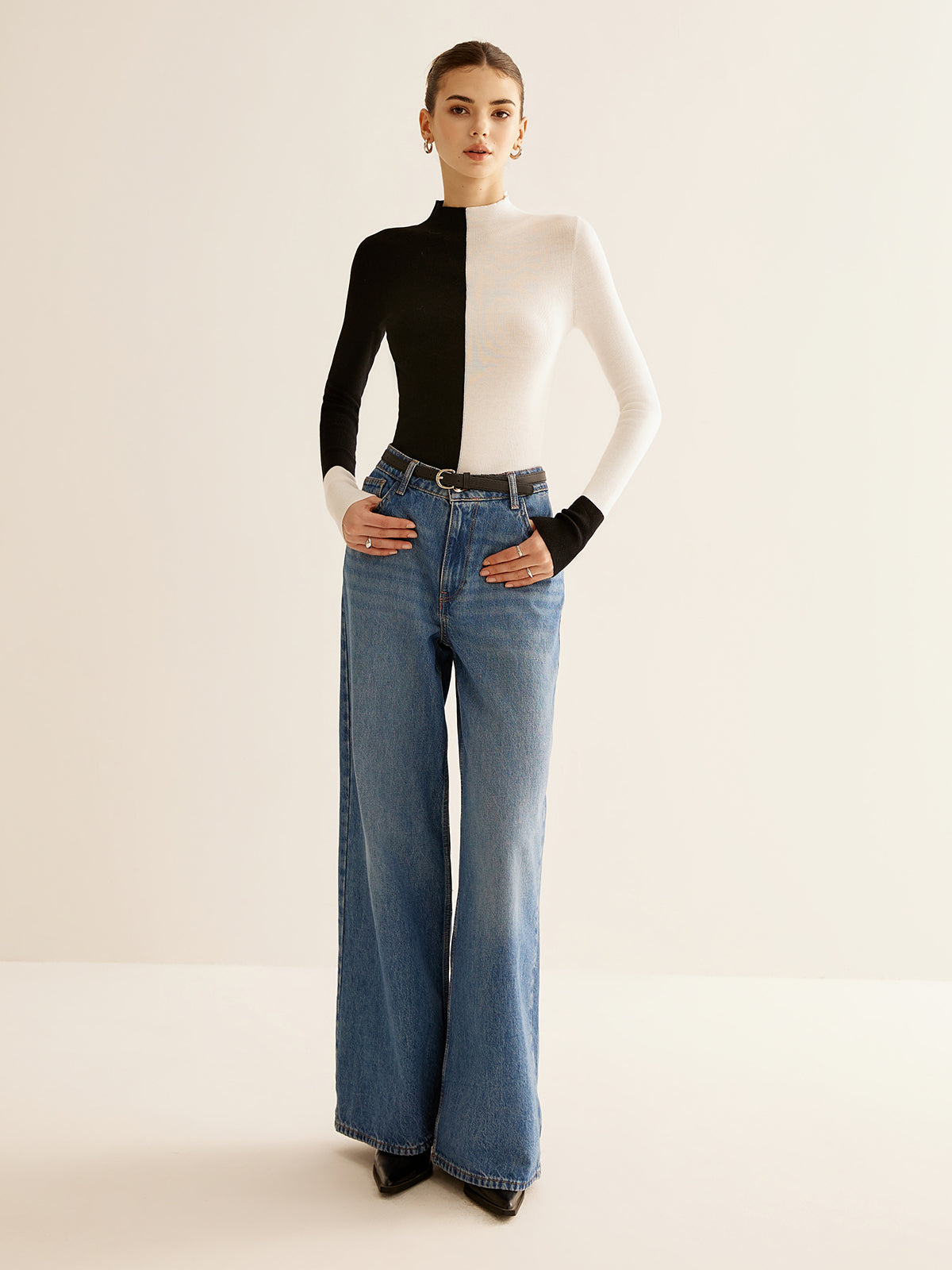 Wollmischung Zweifarbiger Skinny Stricktop