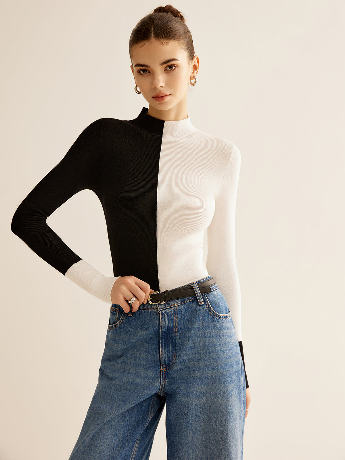 Wollmischung Zweifarbiger Skinny Stricktop