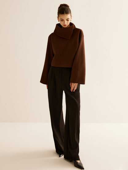 Einfarbiger Rollkragen-Tweed-Top