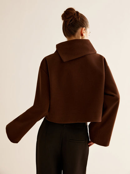 Einfarbiger Rollkragen-Tweed-Top