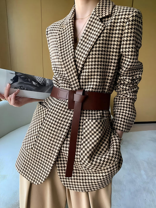 Hahnentritt Split Blazer Mit Gürtel