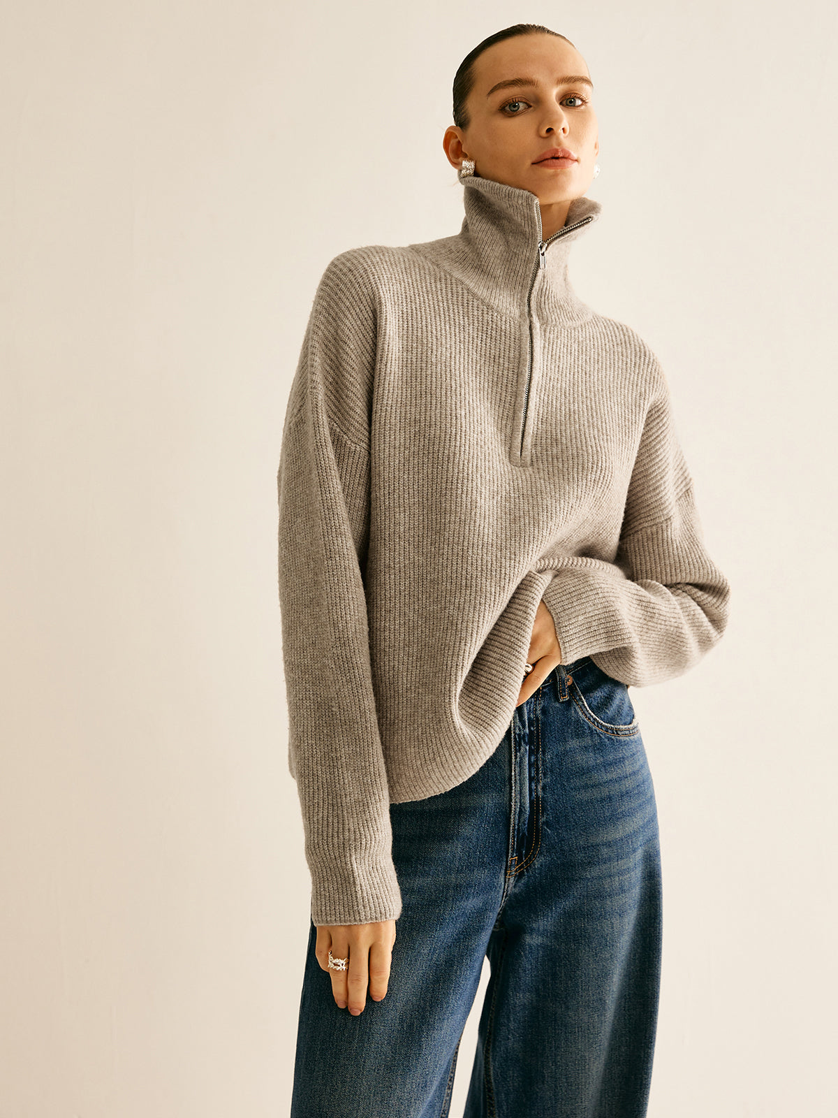 Wollmischung Reißverschluss Pullover Ko-ords