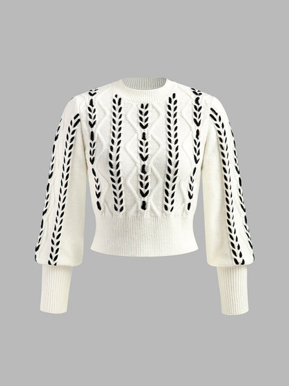 Kontrast Bindung Geraffter Pullover