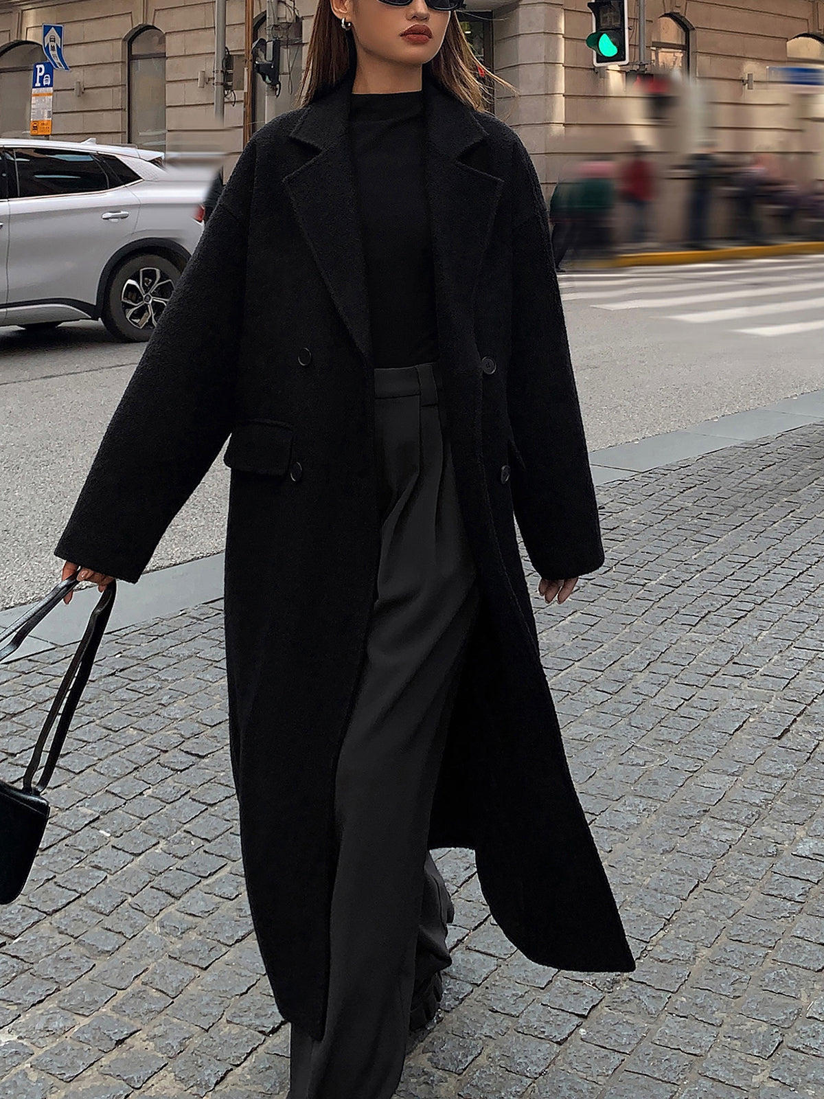 Wollmischung Tweed Langmantel