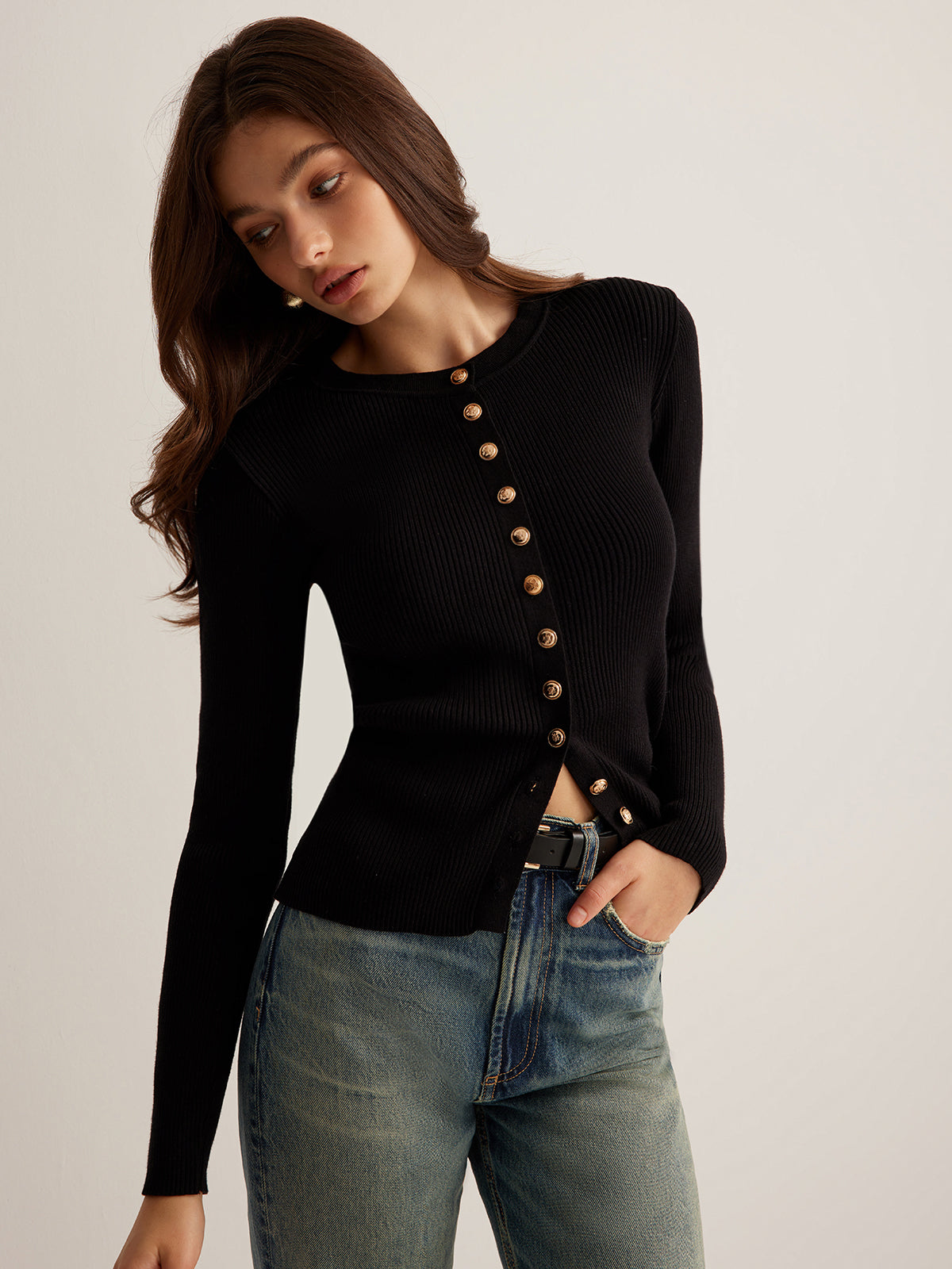 Knopf-Down Skinny Stricktop