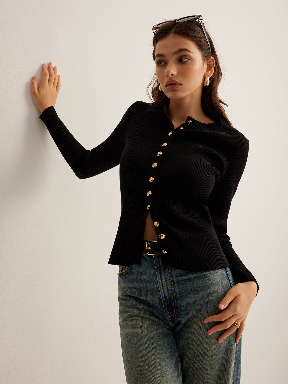 Knopf-Down Skinny Stricktop