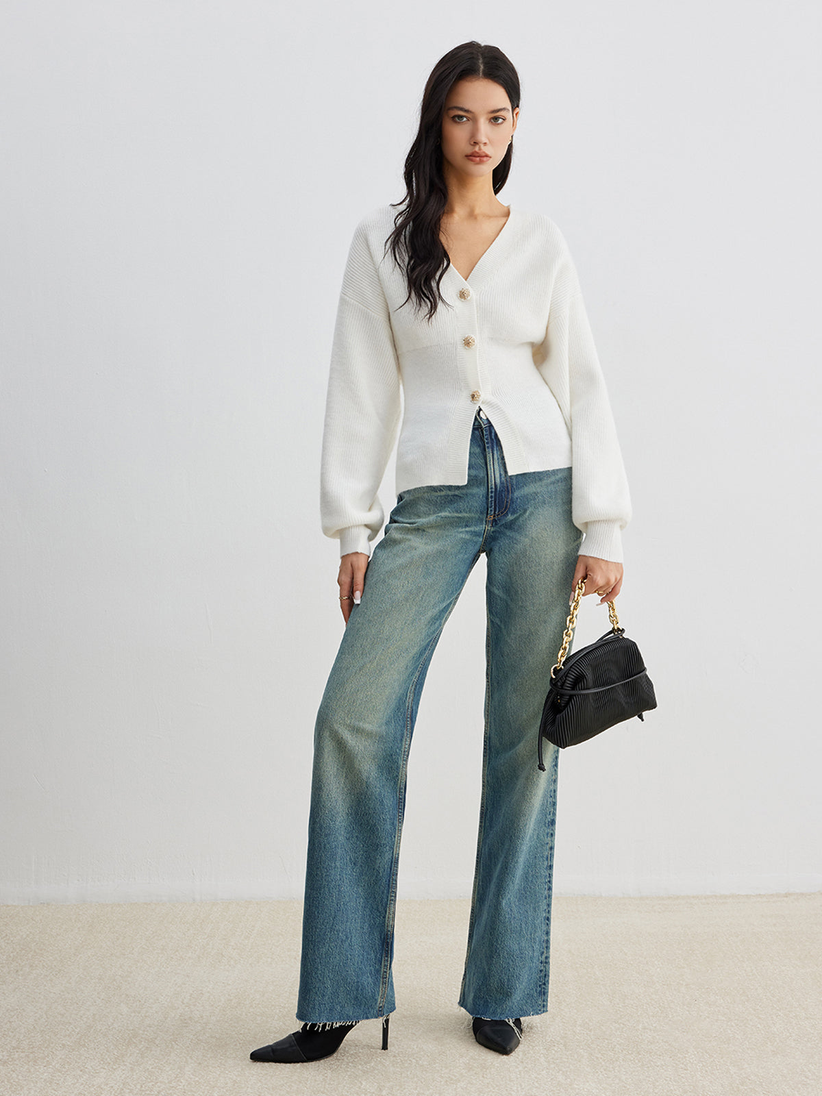 Eleganter Knopf Schlitz Taillierter Cardigan