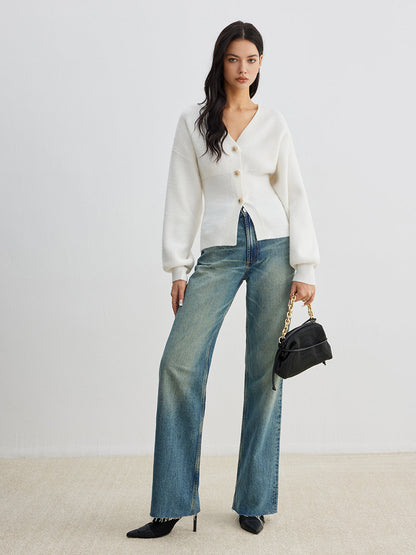 Eleganter Knopf Schlitz Taillierter Cardigan