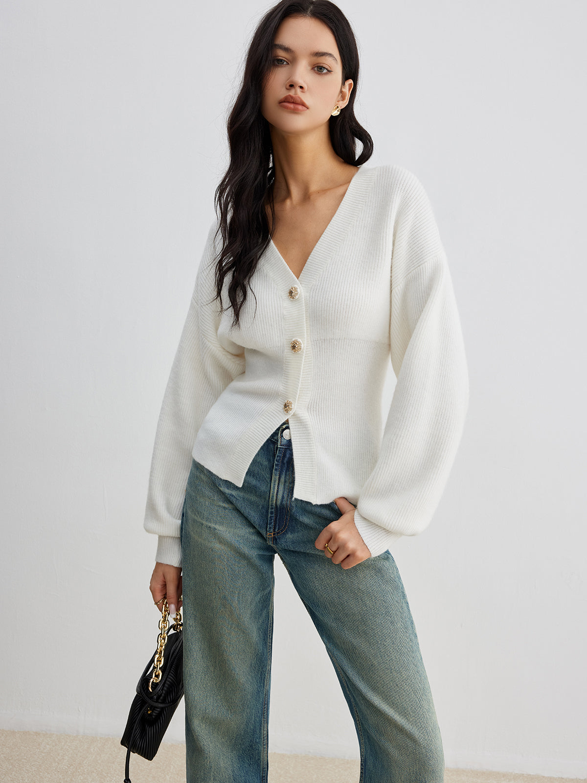 Eleganter Knopf Schlitz Taillierter Cardigan