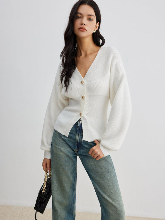 Eleganter Knopf Schlitz Taillierter Cardigan