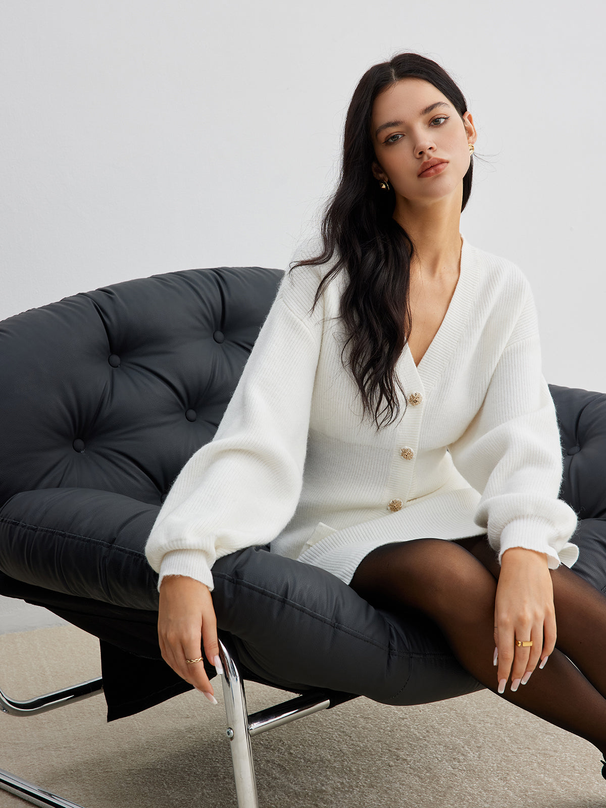 Eleganter Knopf Schlitz Taillierter Cardigan