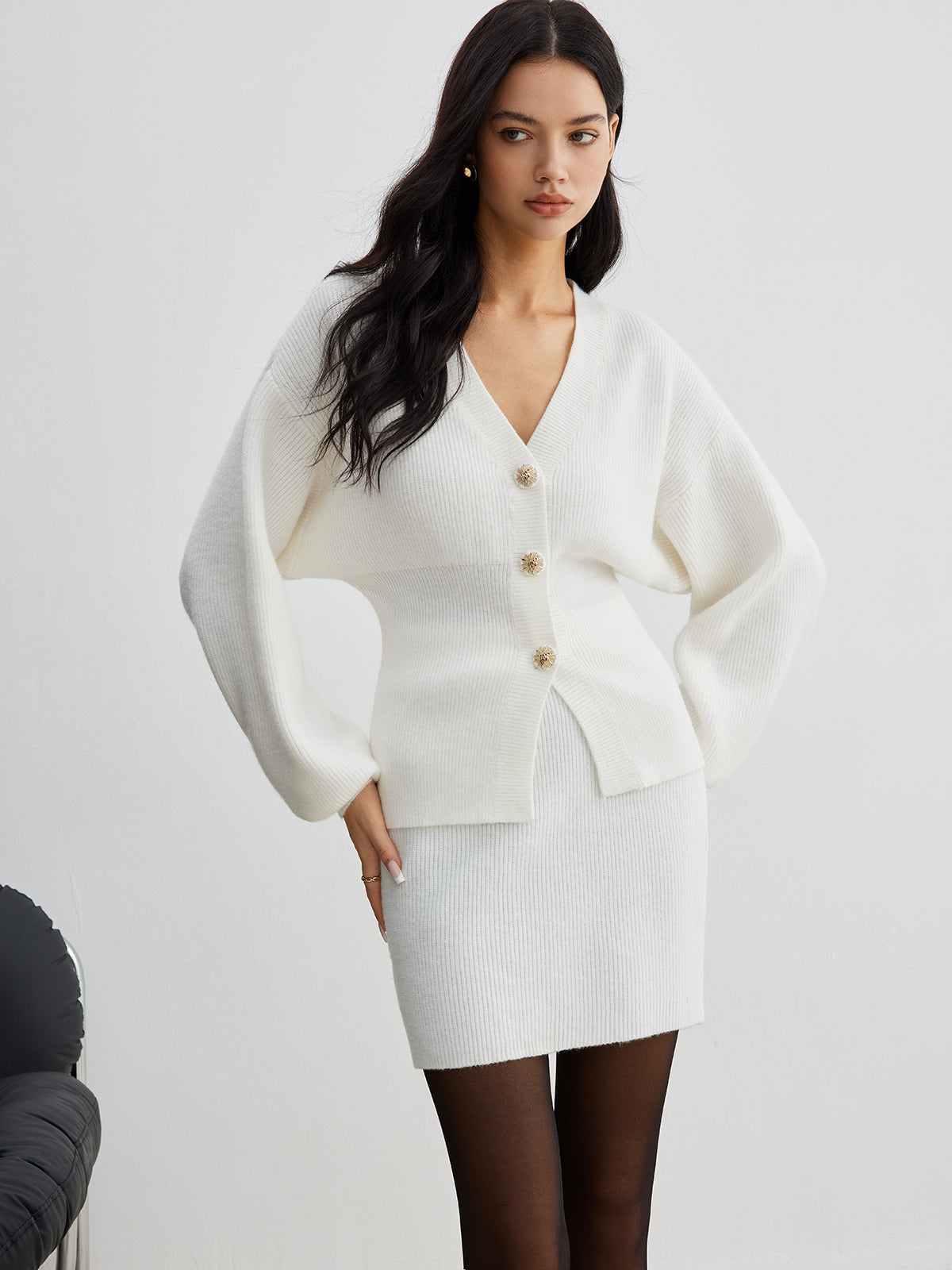 Eleganter Knopf Schlitz Taillierter Cardigan