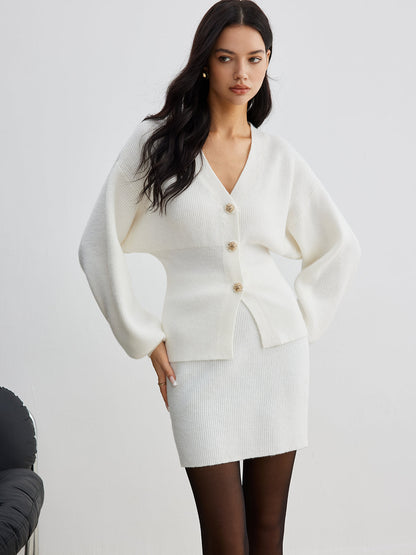 Eleganter Knopf Schlitz Taillierter Cardigan