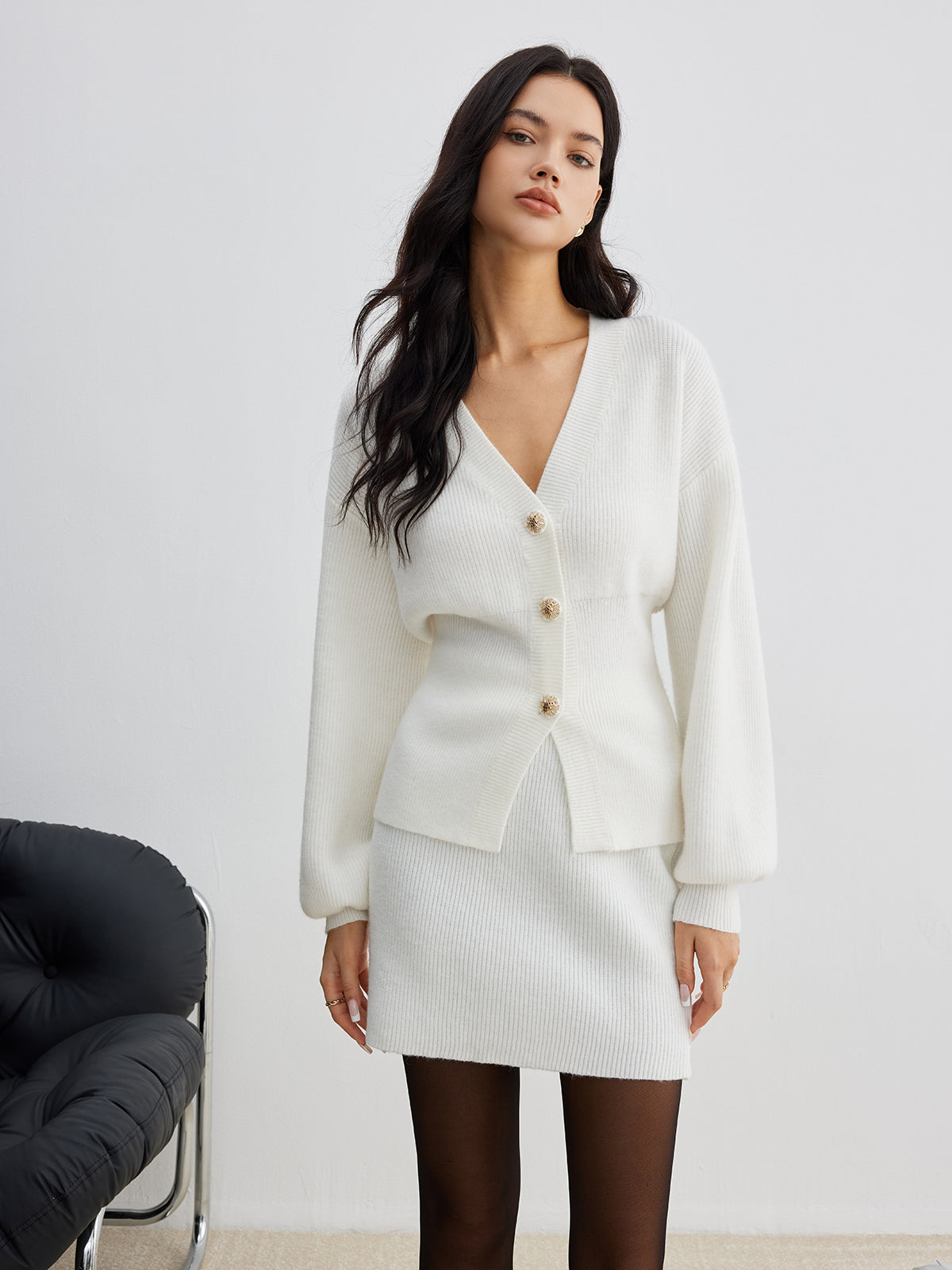 Eleganter Knopf Schlitz Taillierter Cardigan