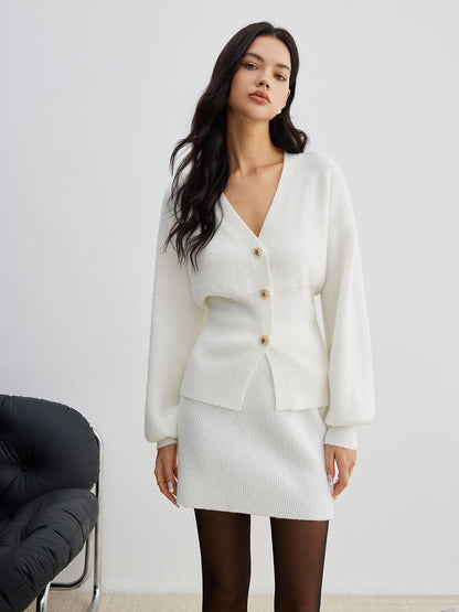 Eleganter Knopf Schlitz Taillierter Cardigan