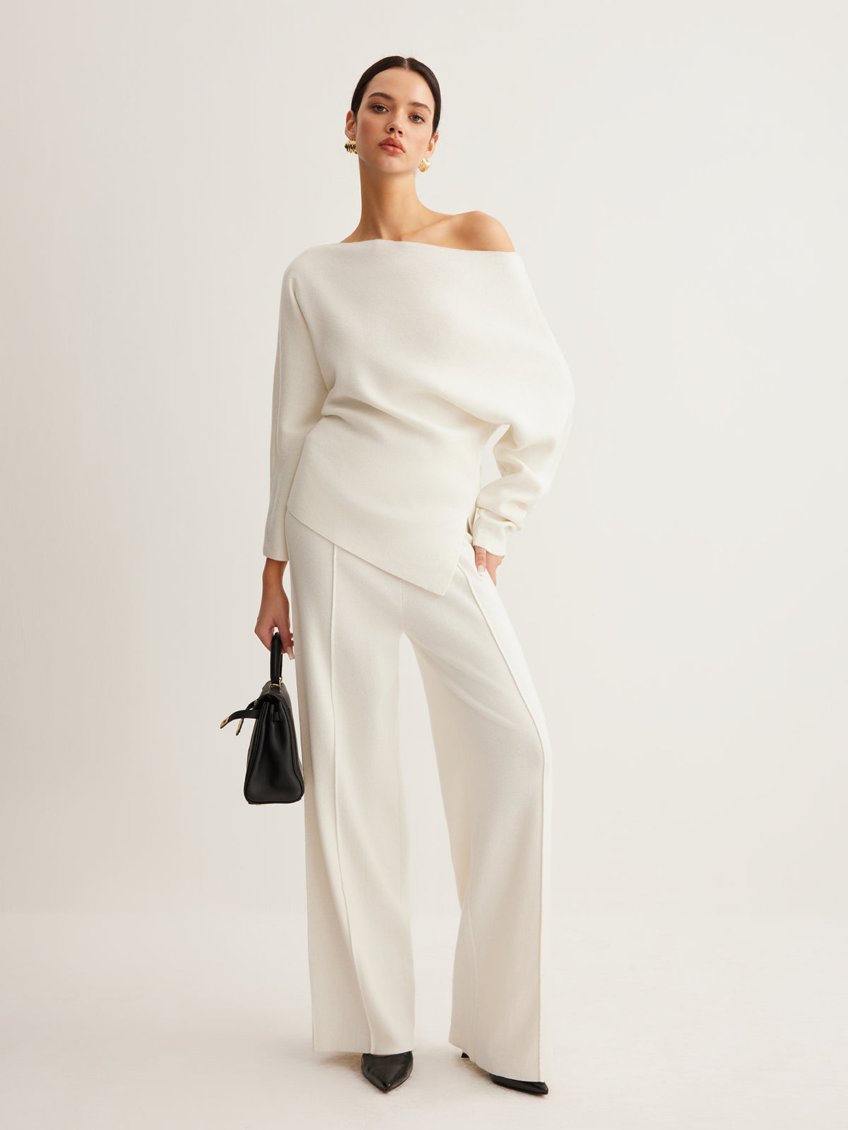 Wollmischung Asymmetrisches Hals Stricktop