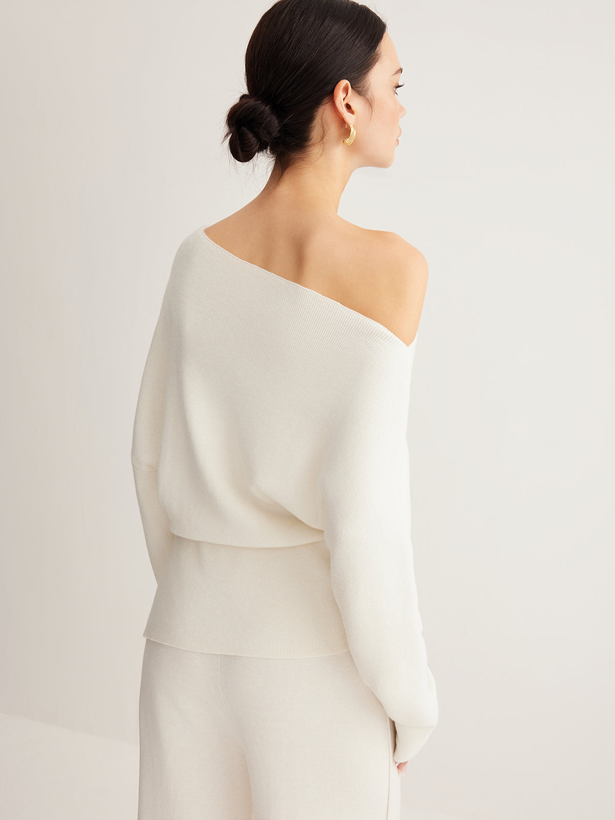 Wollmischung Asymmetrisches Hals Stricktop