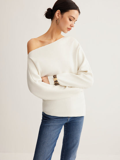 Wollmischung Asymmetrisches Hals Stricktop