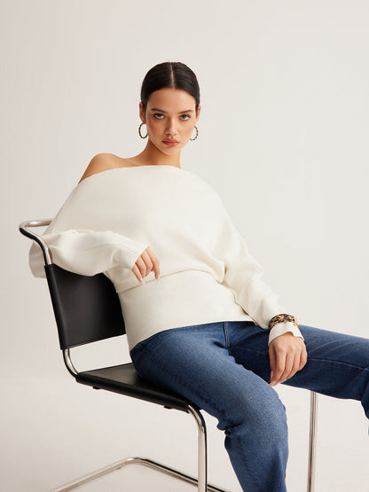Wollmischung Asymmetrisches Hals Stricktop