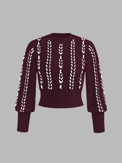 Kontrast Bindung Geraffter Pullover